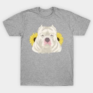 White Blue Eyed American Bully with Sunflowers T-Shirt